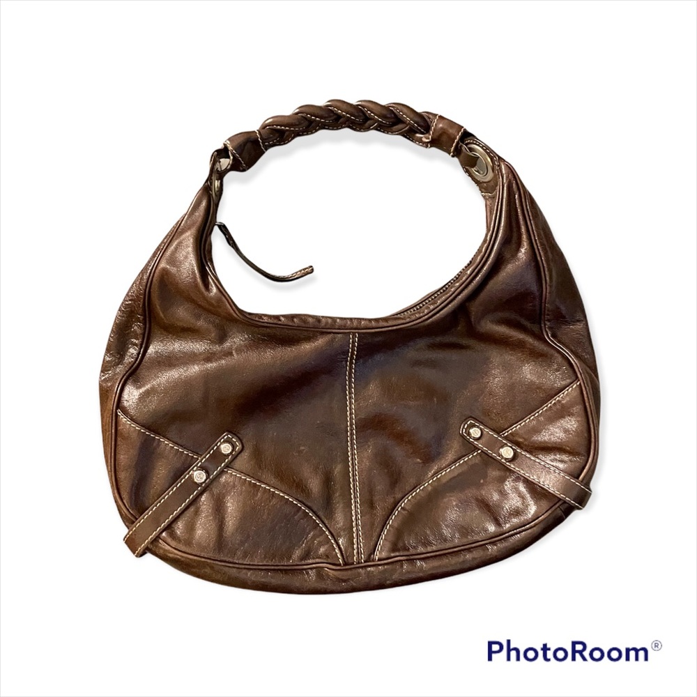 Francesco Biasia Secret Love Large Brown Leather Hobo with Braided Strap